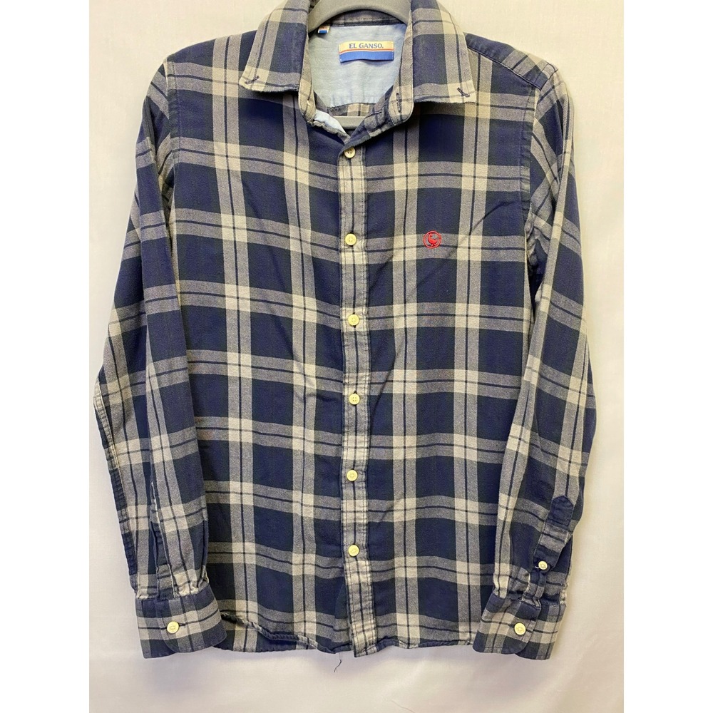 El Ganso Plaid Button‎ Down Mens Size 37 Blue Gray Flannel Preppy Heritage